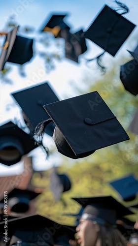Graduation Caps Thrown in the Air