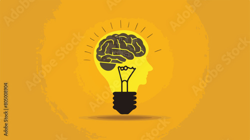 Silhouette light bulb flat icon in brain shape Vector