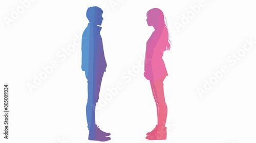 Silhouette of couple of people standing on white background
