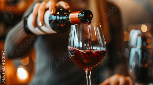 Woman pouring wine into glass closeup