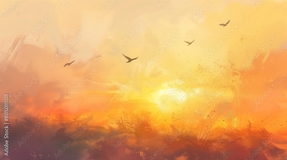 A serene sunrise scene featuring birds flying in the sky, symbolizing hope and new beginnings for World Wildlife Day.The tranquil atmosphere and soft hues of the sunrise evoke a sense of peace and red A serene sunrise scene featuring birds flying in the sky, symbolizing hope and new beginnings for World Wildlife Day.The tranquil atmosphere and soft hues of the sunrise evoke a sense of peace and red