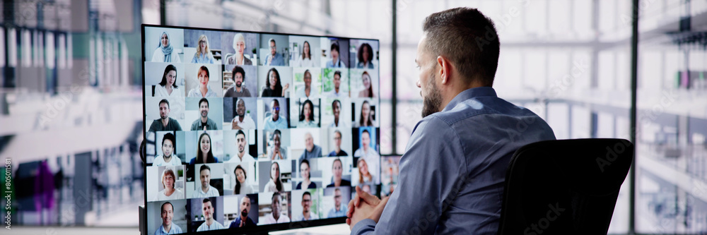 Fototapeta premium Virtual Hybrid Meeting In Office