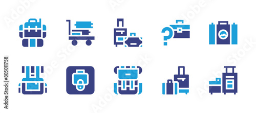 Luggage icon set. Duotone color. Vector illustration. Containing luggage, leftluggage, lostluggage, backpack, baggage.