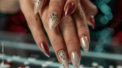 Woman with beautiful manicure in salon