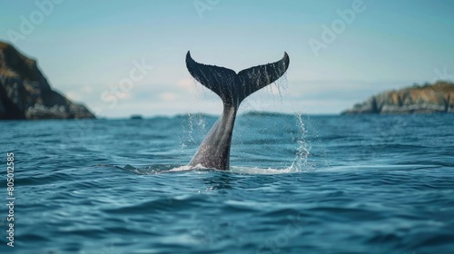 Whale tail splashing above ocean surface © Khalif