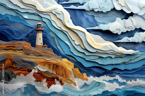 Cape Point lighthouse artistically depicted in a paper cut masterpiece embodying the rugged charm of South Africas coastline  photo