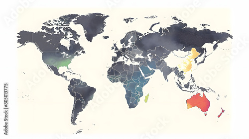 Illustration of a Colored map of world