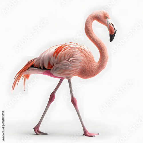 Graceful flamingo character isolated on white background, png 