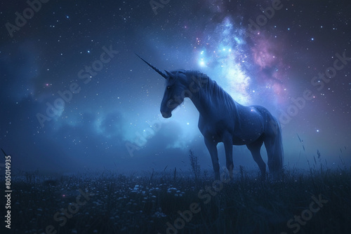 Celestial unicorns horn lighting up the sky guiding lost stars home   © xadartstudio