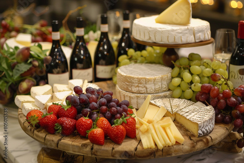Cheese connoisseurs selection with pairings of fruit and wine 