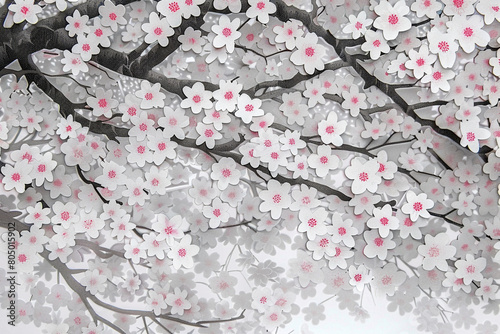 Cherry blossoms at Ueno Park Tokyo depicted in a mesmerizing paper cut artwork embodying the fleeting beauty of Sakura season in Japan 
