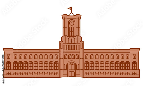 town hall vector image, Vector line illustration of Rotes Rathaus (Red City Hall), Berlin, Germany