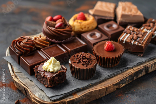 Obraz na płótnie Chocolate dessert selection on a rustic background showcasing variety and homemade craftsmanship w salonie