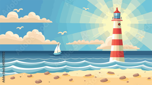 Symbol beach with lighthouse icon image vector illustration