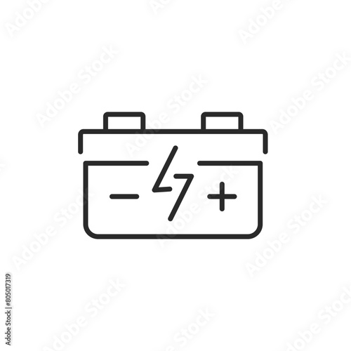 Car Battery icon. A representation of a car battery with positive and negative symbols and a lightning bolt to indicate its function as a power source for vehicle operation. Vector illustration