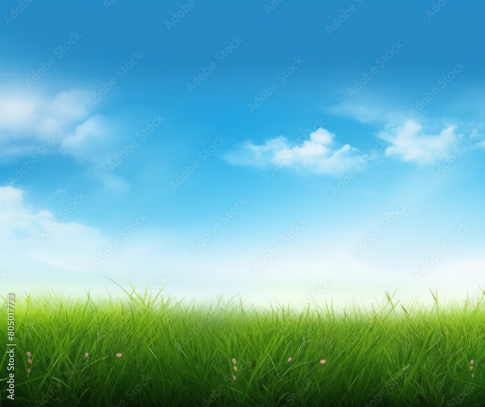 Serene Green Grass Field with Vibrant Blue Sky and Fluffy Clouds Background Serene Green Grass Field with Vibrant Blue Sky and Fluffy Clouds Background
