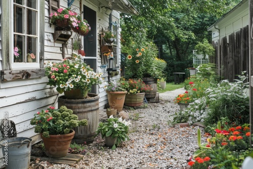 cottage garden setting with overflowing flower