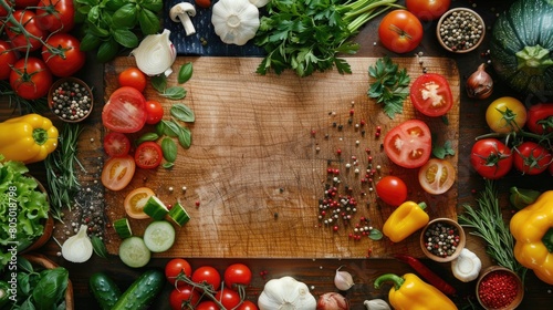 Assortment of Fresh Vegetables on Cutting Board  Ready for Cooking Nutritious Meals