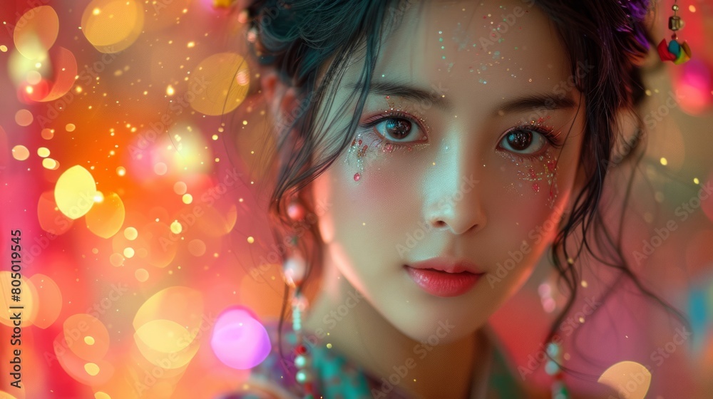 Fototapeta premium 美しいアジア人女性の顔クローズアップ,Generative AI AI画像