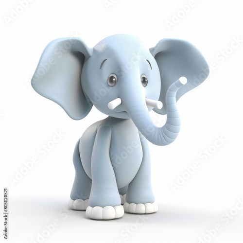 Adorable 3D Rendered Blue Baby Elephant Standing Isolated on White Background