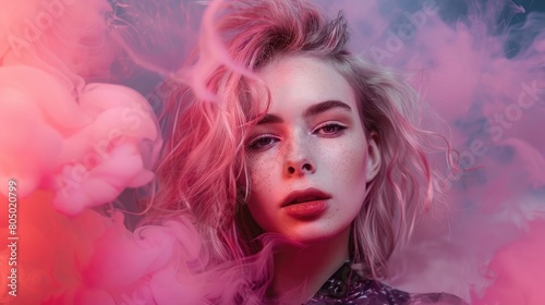 woman with pink smoke