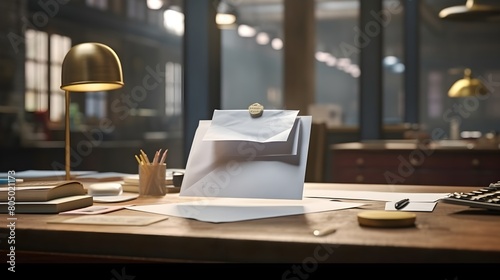A flawless, unopened envelope on a stylish workspace, photo