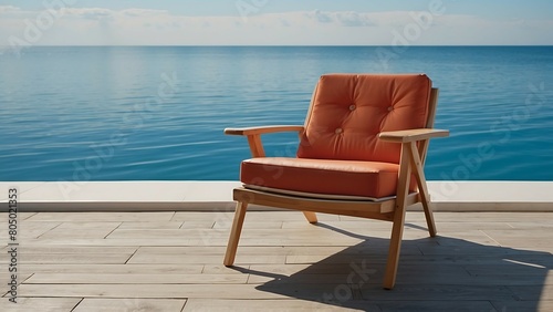 Orange armchair on the terrace of a modern villa by the sea