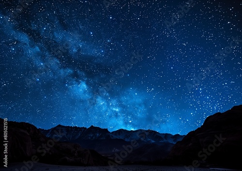 Majestic Night Sky Over Rugged Mountain Peaks Starry Background