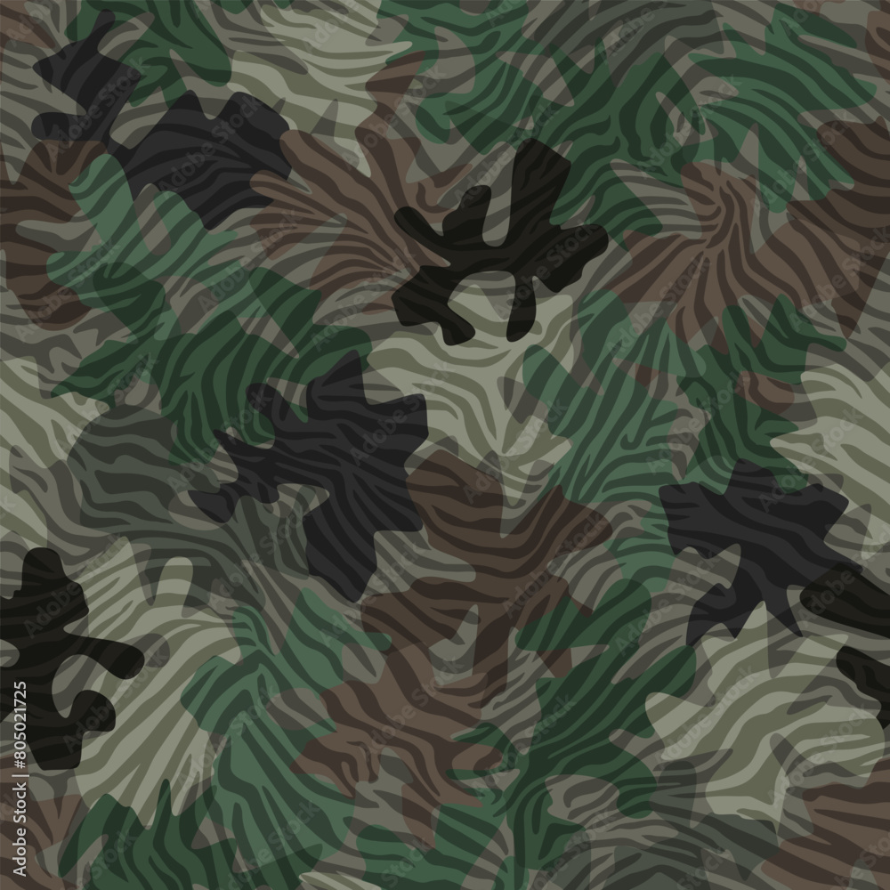 Brown zebra print seamlessly woven into a military camouflage pattern Brown zebra print seamlessly woven into a military camouflage pattern