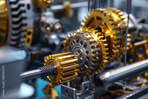 Close view of mechanical gears, highlighting the intricate designs and engineering skills in a workshop context 