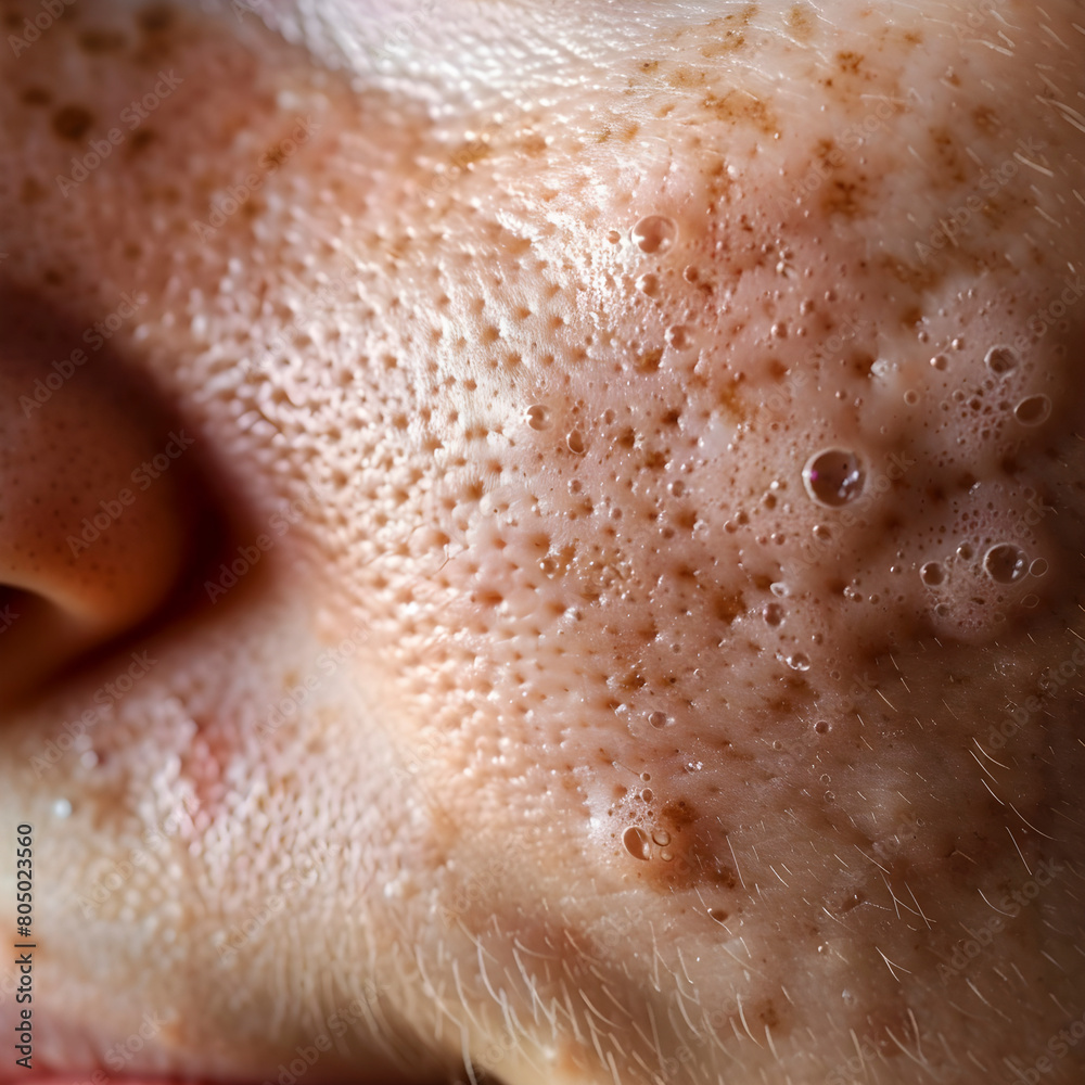 Naklejka premium Macro image highlighting skin texture, pores, and fine facial hairs