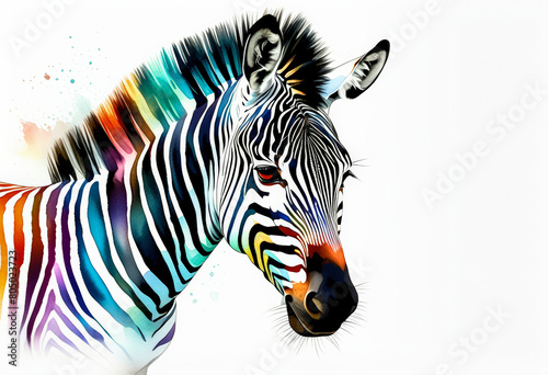 Colorful abstract watercolor painting of a zebra  ideal for creative projects  home decor  or celebrating World Wildlife Day and art events