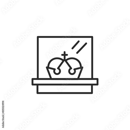 Royal crown exhibit icon. Simple vector illustration depicting a crown on display, suitable for museums, cultural heritage sites, and historical presentations. Vector illustration