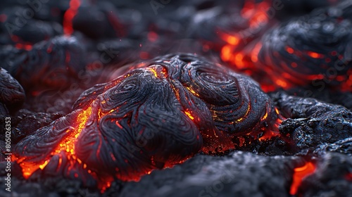 Lava Magma flow on the surface of the volcano, close-up