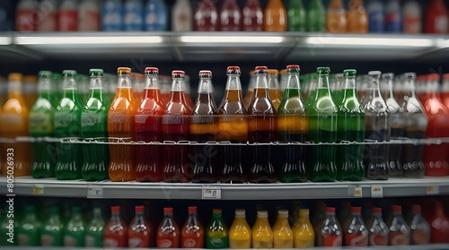 Blurred background of soft drink bottles in convenienc.generative.ai photo
