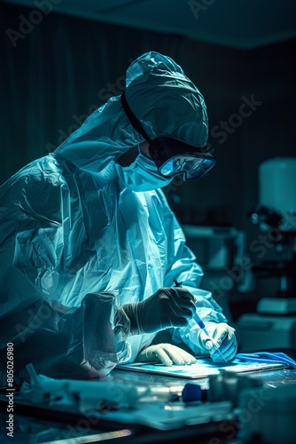 A forensic pathologist conducting an autopsy to determine cause of death photo