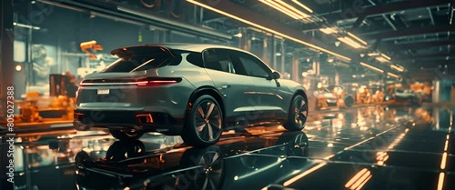 EV cars getting ready to use in a modern automotive manufacturing with skill fully.generative ai