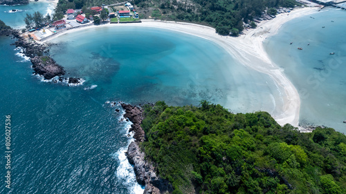 Aerial view Bo Thong Lang Beach, Bo Thong Lang Beach small bay with beach that curves beautiful circular shape, White sandy beach, Bang Saphan, Prachuap Khiri Khan, Thailand. photo