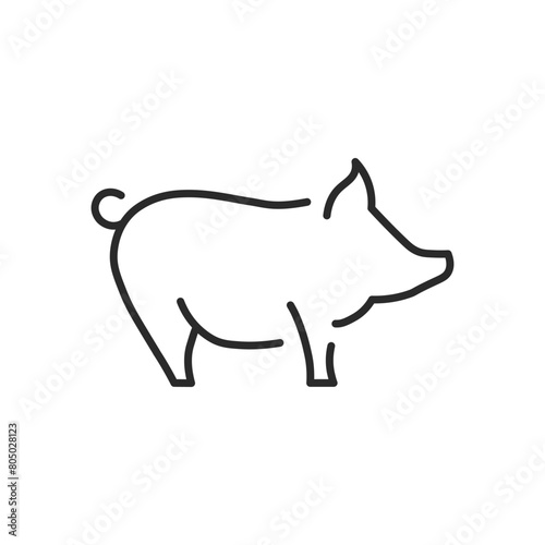 Pig icon. A stylized silhouette of a pig, commonly associated with farm life and meat production. This icon is widely used to represent agriculture, butchery, and rural economies. Vector illustration