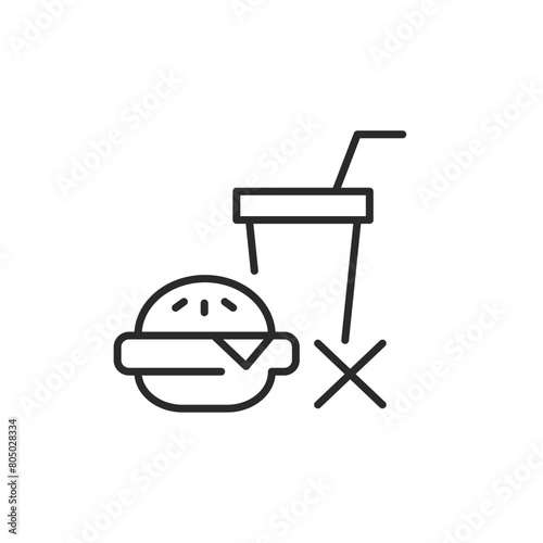No fast food icon. An icon indicating the prohibition of fast food items like burgers and sodas, commonly associated with unhealthy dietary choices. For use in health education. Vector illustration