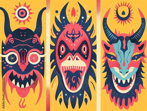 Devise visually striking poster designs showcasing sleek, modern twists on mythical creatures, with crisp lines, bold color schemes, and a captivating minimalist touch