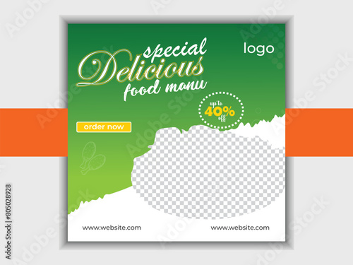 Food menu banner social media post. Editable social media templates for promotions on the Food menu.