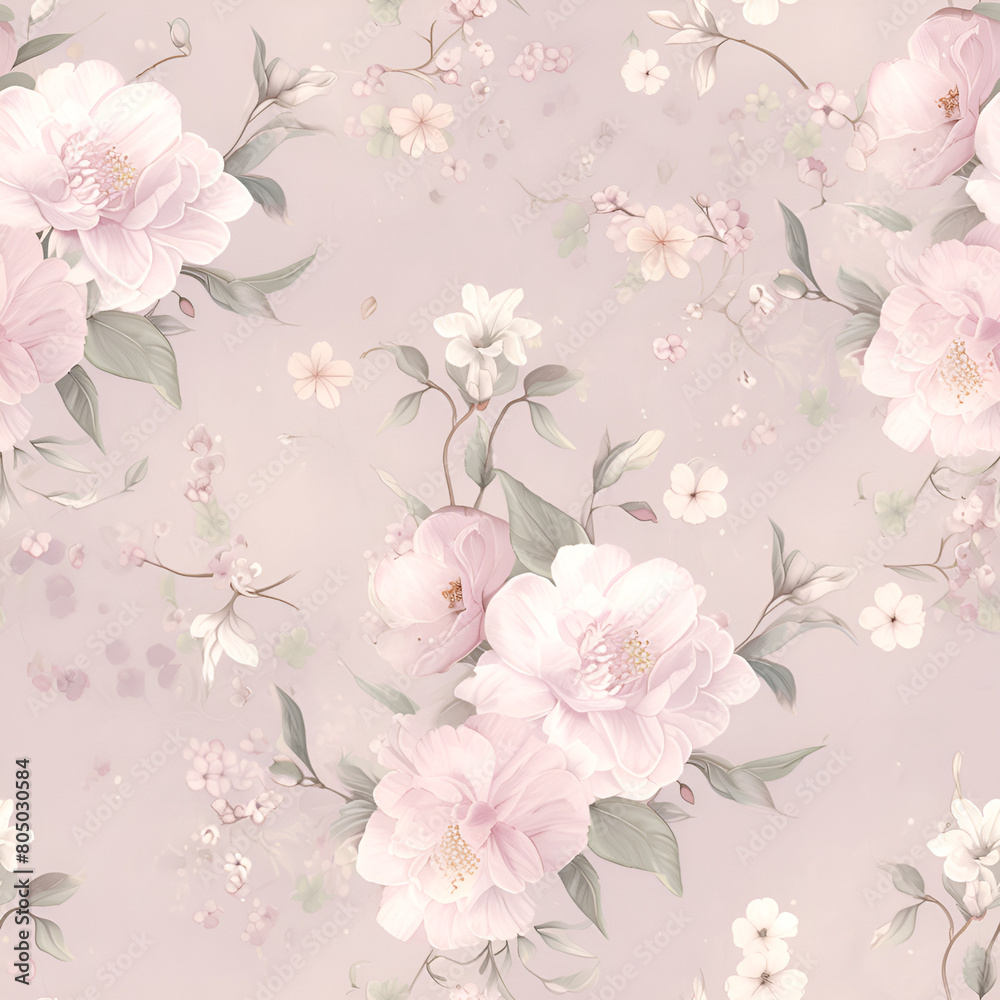 pink sakura, floral print, Continuous in four directions