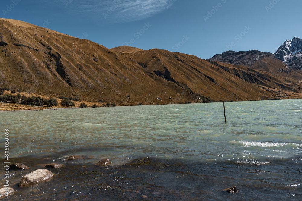 landscape with a laguna in the andes in the national park Huascarán