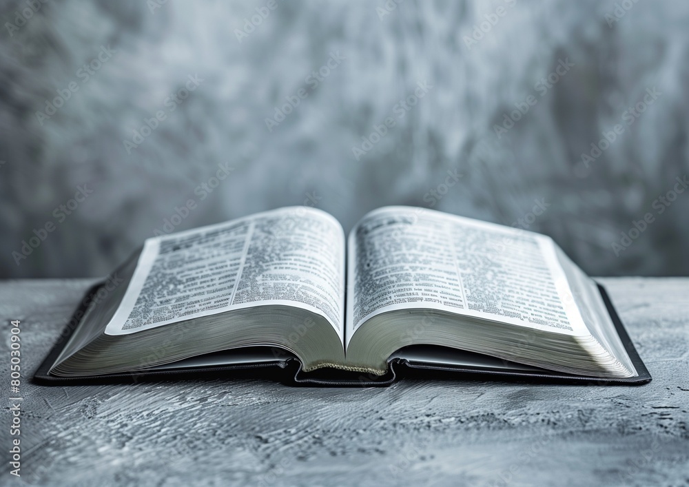 Open Hardcover Book on Wooden Table with Selective Focus Open Hardcover Book on Wooden Table with Selective Focus