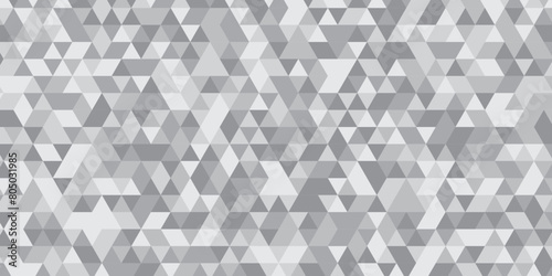 Abstract geometric white and gray background seamless mosaic and low polygon triangle texture wallpaper. Triangle shape retro wall grid pattern geometric ornament tile vector square element.