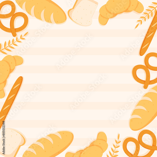 Cute bread bakery background with bread icon pastry for wallpaper, banner, template, decoration, card illustration