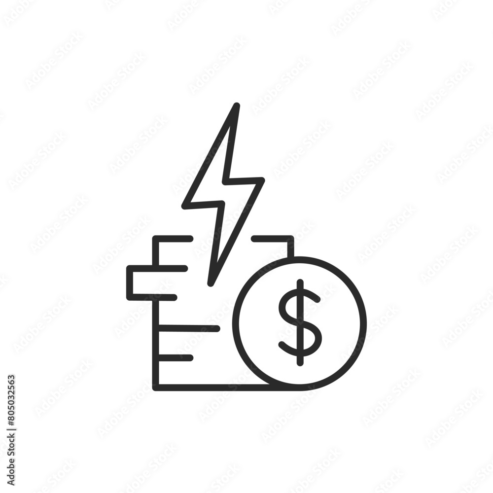 Energy Costs icon. A minimalist icon illustrating the concept of energy expenses, represented by a lightning bolt and a dollar coin. Ideal for discussing electricity bills. Vector illustration