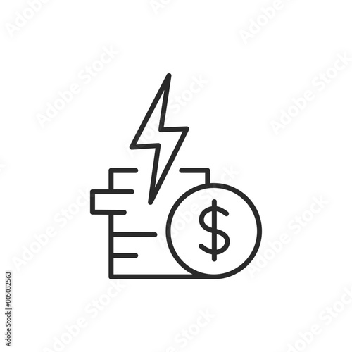 Energy Costs icon. A minimalist icon illustrating the concept of energy expenses, represented by a lightning bolt and a dollar coin. Ideal for discussing electricity bills. Vector illustration
