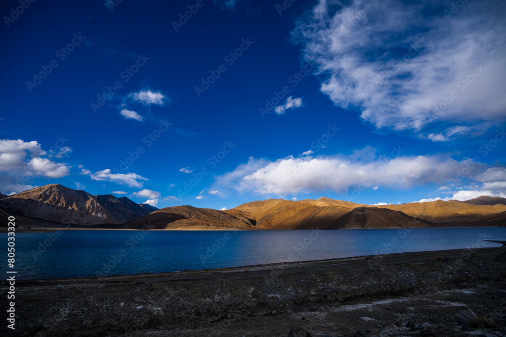 Pangong Lake in the Himalayas, a turquoise lake of Leh, Ladakh in India. Pangong Lake in the Himalayas, a turquoise lake of Leh, Ladakh in India.